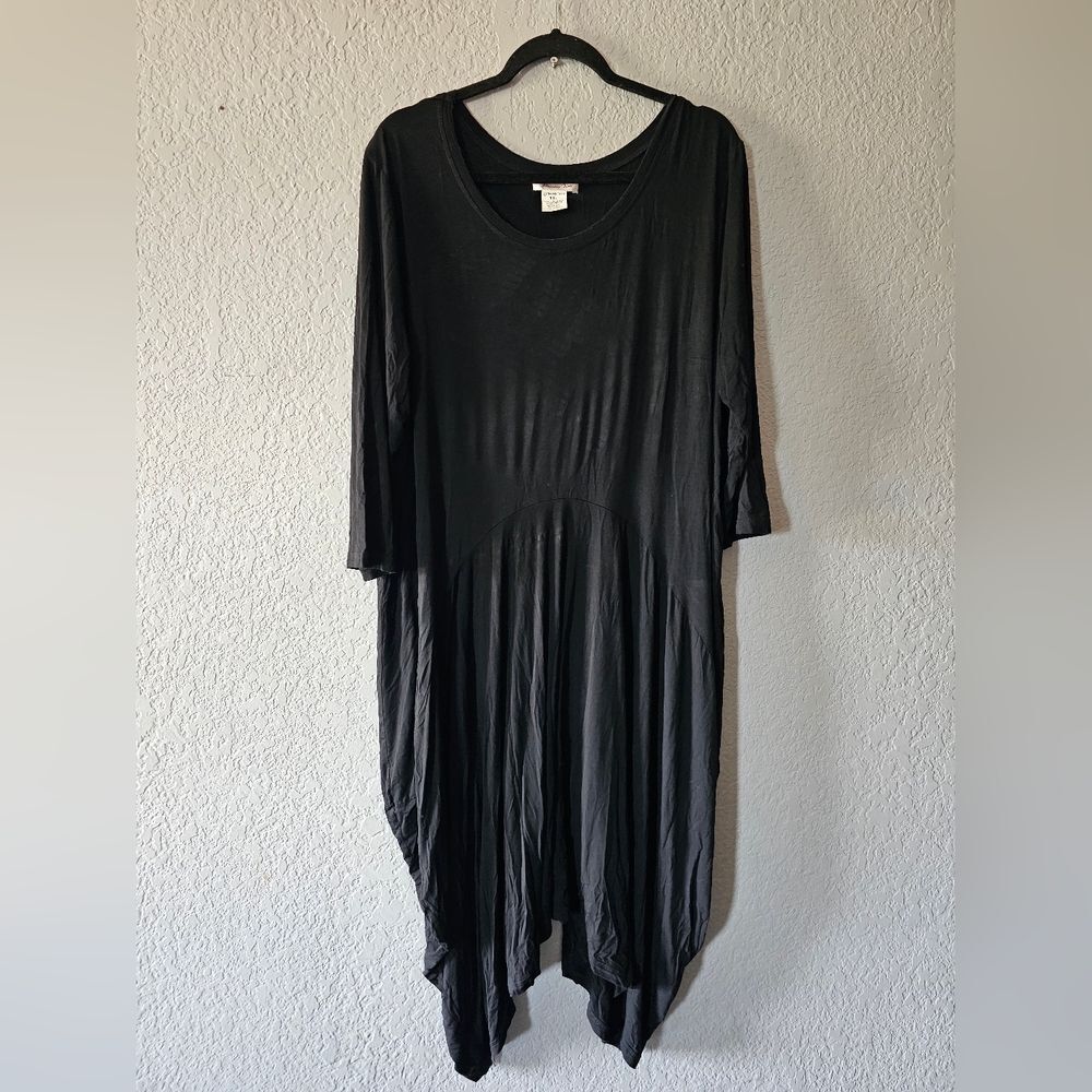 Asymmetrical Black Midi Dress with Draped Hem Size 1XL